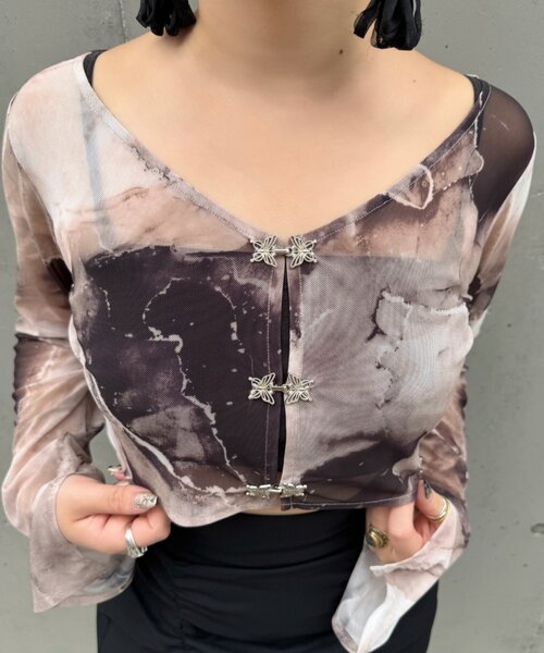 Mavie..7(メヴィセットゥ)の「【Mavie..7】シアーショートカーディガン(Tシャツ/カットソー・レディース・グレー系その他2/ブラウン系その他/ブラック・FREE)」の15枚目の写真