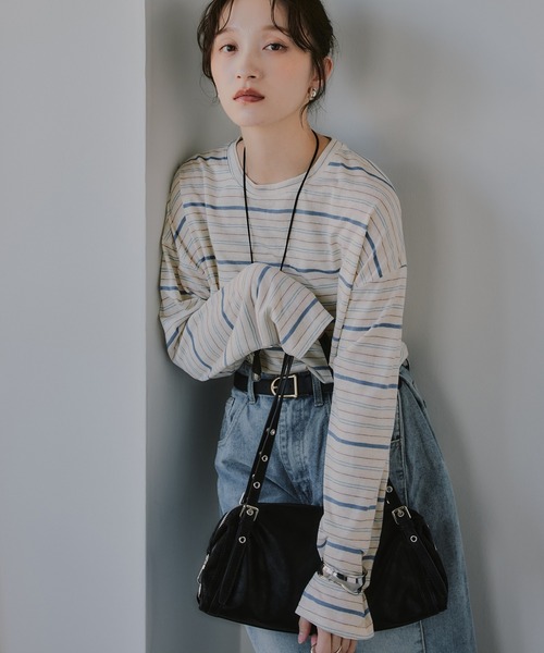 210nouve(トゥージュヌーブ)の「シアー マルチボーダー ロンT(Tシャツ/カットソー・レディース・パープル/ブラウン/ブルー・FREE)」の6枚目の写真