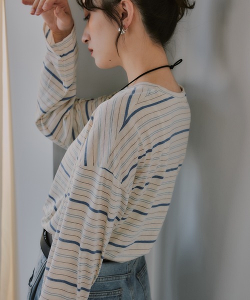210nouve(トゥージュヌーブ)の「シアー マルチボーダー ロンT(Tシャツ/カットソー・レディース・パープル/ブラウン/ブルー・FREE)」の7枚目の写真