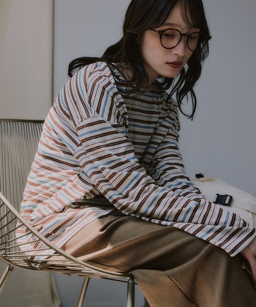 210nouve(トゥージュヌーブ)の「シアー マルチボーダー ロンT(Tシャツ/カットソー・レディース・パープル/ブラウン/ブルー・FREE)」の10枚目の写真