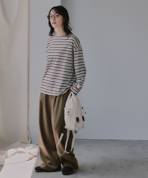 210nouve(トゥージュヌーブ)の「シアー マルチボーダー ロンT(Tシャツ/カットソー・レディース・パープル/ブラウン/ブルー・FREE)」の19枚目の写真