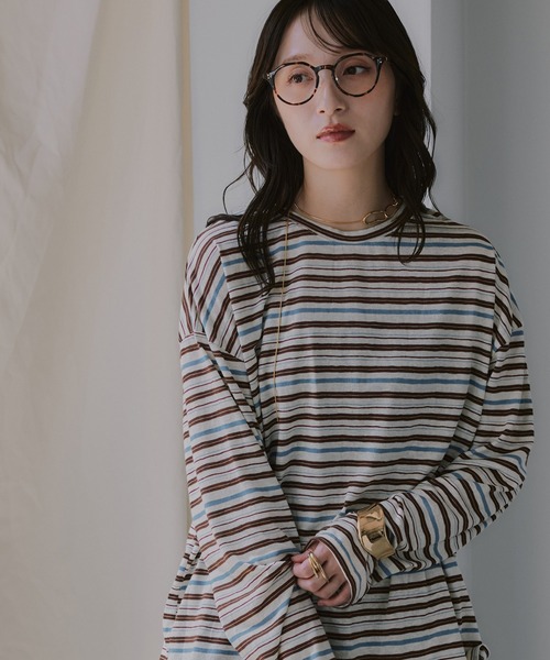 210nouve(トゥージュヌーブ)の「シアー マルチボーダー ロンT(Tシャツ/カットソー・レディース・パープル/ブラウン/ブルー・FREE)」の8枚目の写真