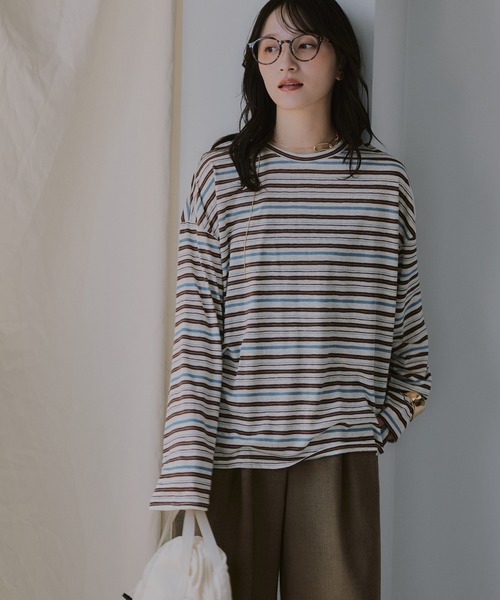 210nouve(トゥージュヌーブ)の「シアー マルチボーダー ロンT(Tシャツ/カットソー・レディース・パープル/ブラウン/ブルー・FREE)」の11枚目の写真