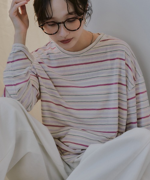 210nouve(トゥージュヌーブ)の「シアー マルチボーダー ロンT(Tシャツ/カットソー・レディース・パープル/ブラウン/ブルー・FREE)」の15枚目の写真