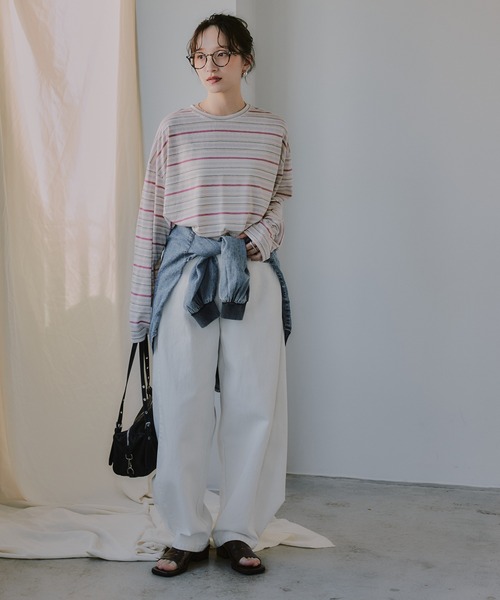 210nouve(トゥージュヌーブ)の「シアー マルチボーダー ロンT(Tシャツ/カットソー・レディース・パープル/ブラウン/ブルー・FREE)」の21枚目の写真