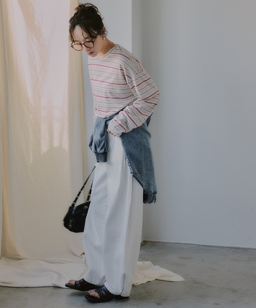 210nouve(トゥージュヌーブ)の「シアー マルチボーダー ロンT(Tシャツ/カットソー・レディース・パープル/ブラウン/ブルー・FREE)」の22枚目の写真
