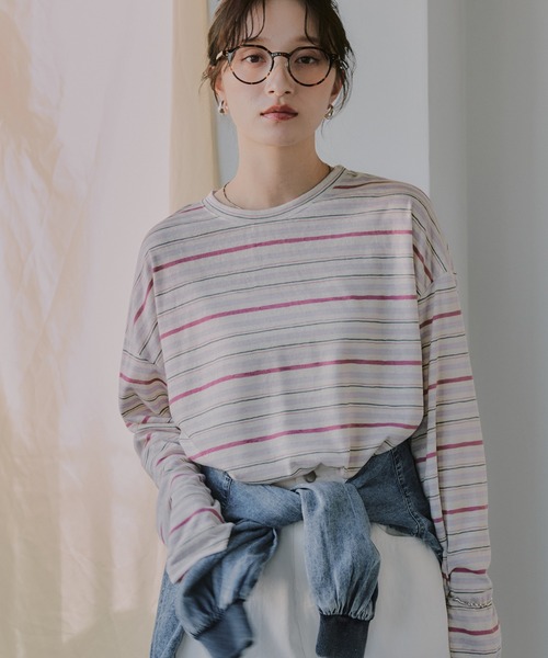 210nouve(トゥージュヌーブ)の「シアー マルチボーダー ロンT(Tシャツ/カットソー・レディース・パープル/ブラウン/ブルー・FREE)」の12枚目の写真