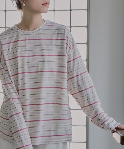 210nouve(トゥージュヌーブ)の「シアー マルチボーダー ロンT(Tシャツ/カットソー・レディース・パープル/ブラウン/ブルー・FREE)」の14枚目の写真