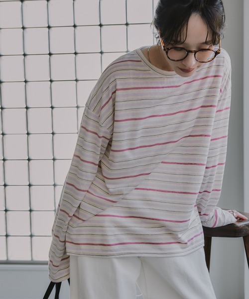 210nouve(トゥージュヌーブ)の「シアー マルチボーダー ロンT(Tシャツ/カットソー・レディース・パープル/ブラウン/ブルー・FREE)」の16枚目の写真