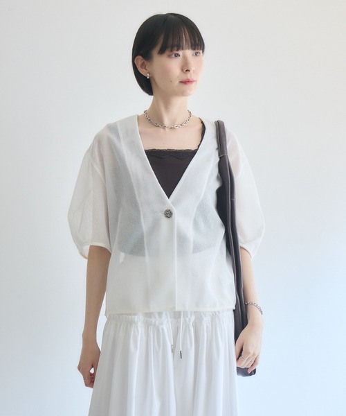 Paradise Picnic(パラダイスピクニック)の「ROSIEE デザインボタンメッシュ半袖ジャケット(テーラードジャケット・レディース・ブラック/ホワイト・FREE)」の7枚目の写真