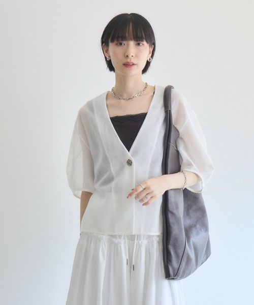 Paradise Picnic(パラダイスピクニック)の「ROSIEE デザインボタンメッシュ半袖ジャケット(テーラードジャケット・レディース・ブラック/ホワイト・FREE)」の8枚目の写真