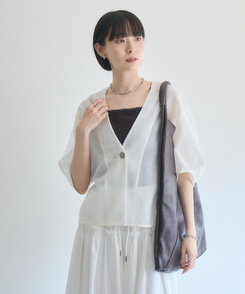 Paradise Picnic(パラダイスピクニック)の「ROSIEE デザインボタンメッシュ半袖ジャケット(テーラードジャケット・レディース・ブラック/ホワイト・FREE)」の9枚目の写真