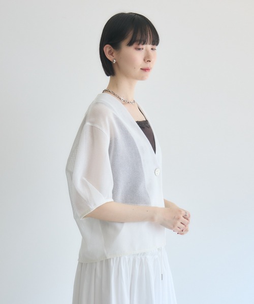 Paradise Picnic(パラダイスピクニック)の「ROSIEE デザインボタンメッシュ半袖ジャケット(テーラードジャケット・レディース・ブラック/ホワイト・FREE)」の4枚目の写真