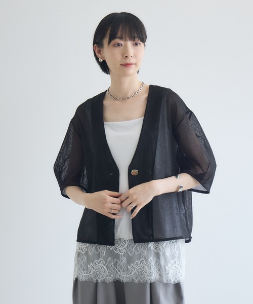 Paradise Picnic(パラダイスピクニック)の「ROSIEE デザインボタンメッシュ半袖ジャケット(テーラードジャケット・レディース・ブラック/ホワイト・FREE)」の20枚目の写真