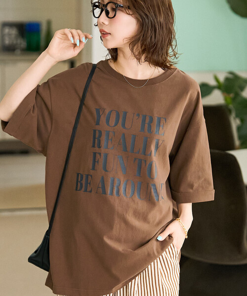 FREAK'S STORE（フリークスストア）の「限定展開　YOUREREALLY ロゴ ビッグシルエット 半袖 Tシャツ（Tシャツ/カットソー・レディース・ブルー/ブラウン/ナチュラル/ブラック・ﾌﾘ-）」の2枚目の写真