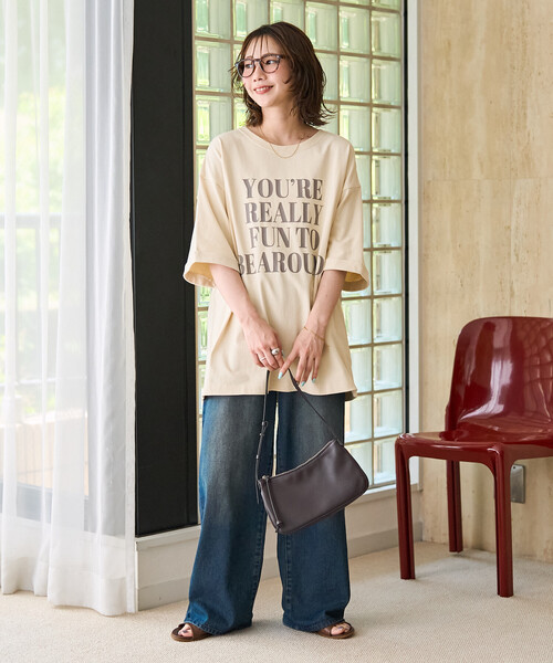 FREAK'S STORE（フリークスストア）の「限定展開　YOUREREALLY ロゴ ビッグシルエット 半袖 Tシャツ（Tシャツ/カットソー・レディース・ブルー/ブラウン/ナチュラル/ブラック・ﾌﾘ-）」の5枚目の写真