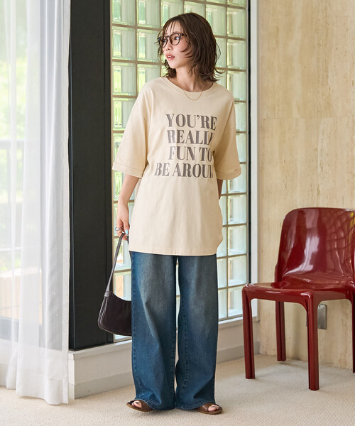 FREAK'S STORE（フリークスストア）の「限定展開　YOUREREALLY ロゴ ビッグシルエット 半袖 Tシャツ（Tシャツ/カットソー・レディース・ブルー/ブラウン/ナチュラル/ブラック・ﾌﾘ-）」の7枚目の写真