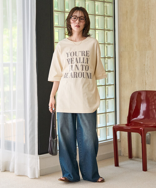 FREAK'S STORE（フリークスストア）の「限定展開　YOUREREALLY ロゴ ビッグシルエット 半袖 Tシャツ（Tシャツ/カットソー・レディース・ブルー/ブラウン/ナチュラル/ブラック・ﾌﾘ-）」の8枚目の写真