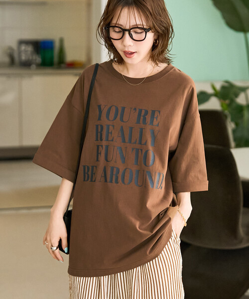 FREAK'S STORE（フリークスストア）の「限定展開　YOUREREALLY ロゴ ビッグシルエット 半袖 Tシャツ（Tシャツ/カットソー・レディース・ブルー/ブラウン/ナチュラル/ブラック・ﾌﾘ-）」の19枚目の写真