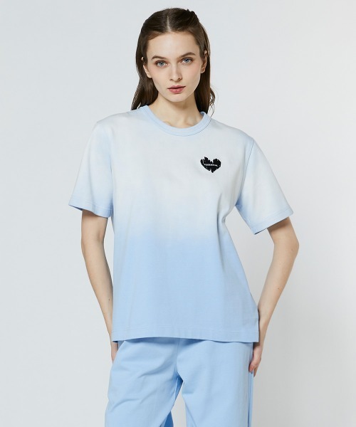 ESSENTIAL(エッセンシャル)の「ヘビー天竺 グラデーションTシャツ(WEB限定)(Tシャツ/カットソー・レディース・サックスブルー/ピンク・FREE)」の1枚目の写真