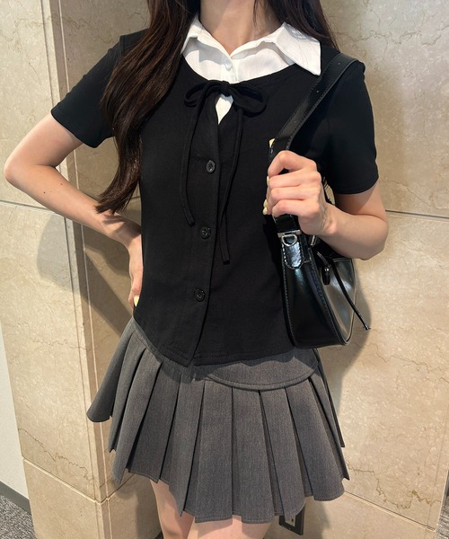 PHILLY(フィリー)の「襟付きレイヤード半袖トップス(Tシャツ/カットソー・レディース・ブラック/グレー・FREE)」の12枚目の写真