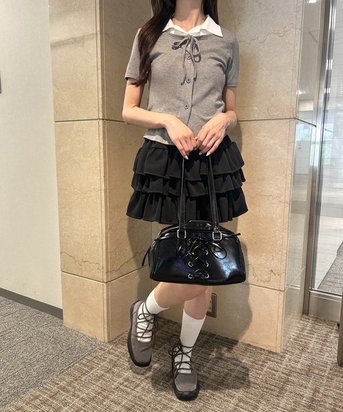 PHILLY(フィリー)の「襟付きレイヤード半袖トップス(Tシャツ/カットソー・レディース・ブラック/グレー・FREE)」の21枚目の写真