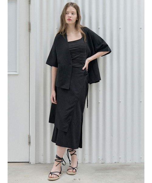 AVANT-G(アバン)の「Linen Short Sleeve Cardigan Jacket - BLACK(テーラードジャケット・レディース・その他・FREE)」の1枚目の写真