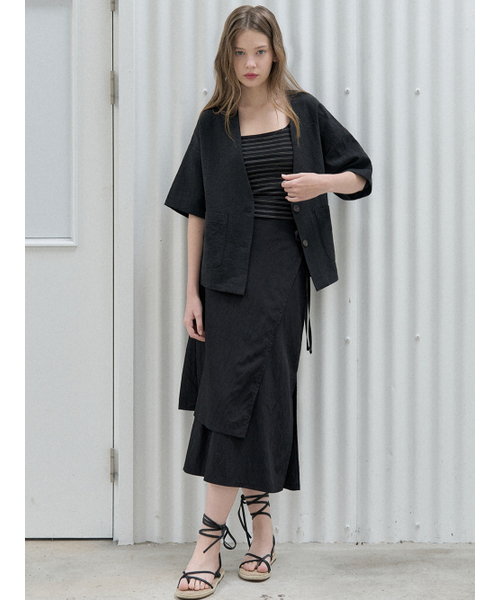 AVANT-G(アバン)の「Linen Short Sleeve Cardigan Jacket - BLACK(テーラードジャケット・レディース・その他・FREE)」の6枚目の写真
