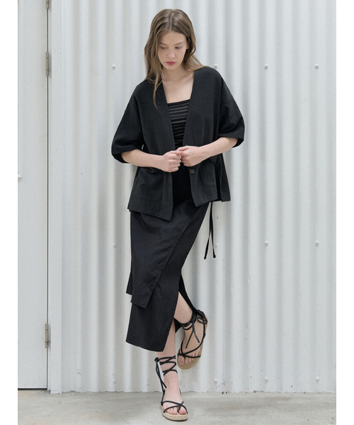 AVANT-G(アバン)の「Linen Short Sleeve Cardigan Jacket - BLACK(テーラードジャケット・レディース・その他・FREE)」の5枚目の写真
