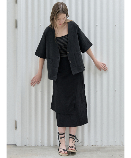 AVANT-G(アバン)の「Linen Short Sleeve Cardigan Jacket - BLACK(テーラードジャケット・レディース・その他・FREE)」の4枚目の写真