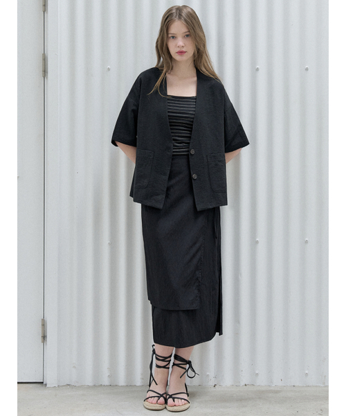 AVANT-G(アバン)の「Linen Short Sleeve Cardigan Jacket - BLACK(テーラードジャケット・レディース・その他・FREE)」の3枚目の写真