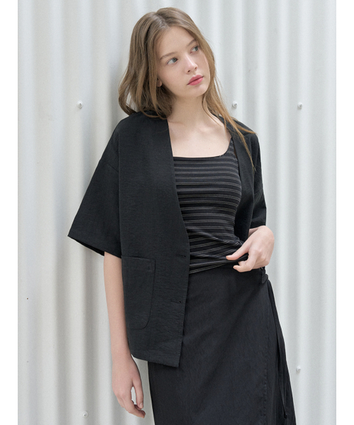 AVANT-G(アバン)の「Linen Short Sleeve Cardigan Jacket - BLACK(テーラードジャケット・レディース・その他・FREE)」の2枚目の写真