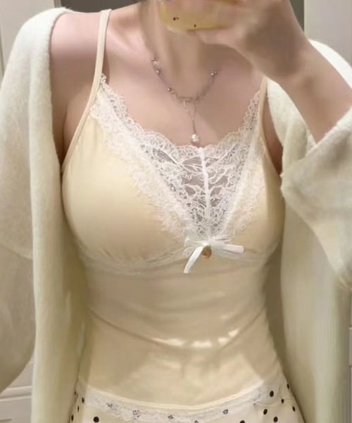 Lace Ladies（レースレディース）の「レース リボン キャミ カップ付き インナー（キャミソール・レディース・ホワイト/ピンク/ベージュ・FREE）」の2枚目の写真