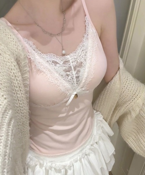 Lace Ladies（レースレディース）の「レース リボン キャミ カップ付き インナー（キャミソール・レディース・ホワイト/ピンク/ベージュ・FREE）」の19枚目の写真