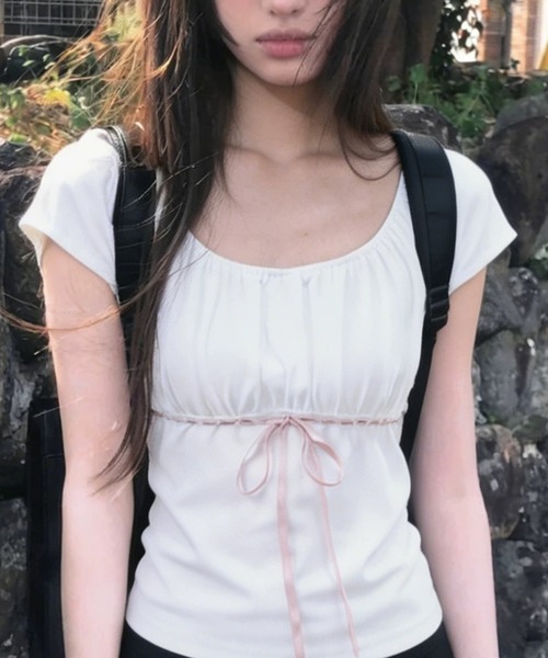 Achic(アシック)の「シャーリングぺラムトップス(Tシャツ/カットソー・レディース・ブルー/ピンク・M)」の3枚目の写真