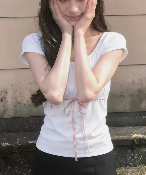Achic(アシック)の「シャーリングぺラムトップス(Tシャツ/カットソー・レディース・ブルー/ピンク・M)」の4枚目の写真