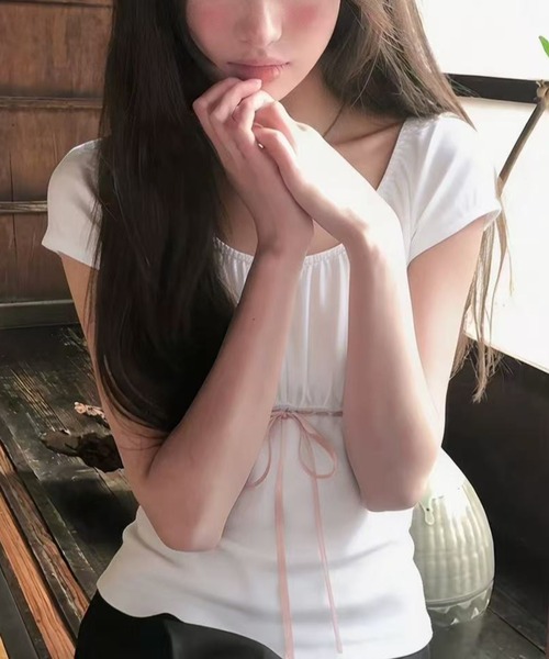 Achic(アシック)の「シャーリングぺラムトップス(Tシャツ/カットソー・レディース・ブルー/ピンク・M)」の5枚目の写真