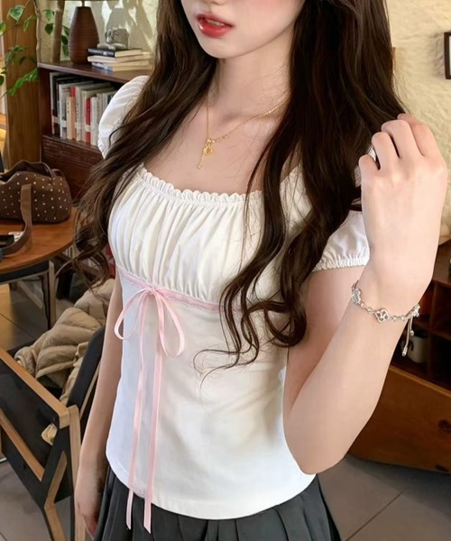 Achic(アシック)の「シャーリングぺラムトップス(Tシャツ/カットソー・レディース・ブルー/ピンク・M)」の7枚目の写真