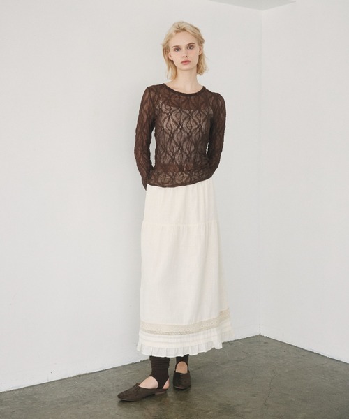 Crisp(クリスプ)の「tuck lace cotton skirt / タックレースコットンスカート(スカート・レディース・オフホワイト/ダークグレー・FREE)」の6枚目の写真