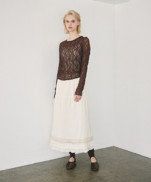 Crisp(クリスプ)の「tuck lace cotton skirt / タックレースコットンスカート(スカート・レディース・オフホワイト/ダークグレー・FREE)」の7枚目の写真