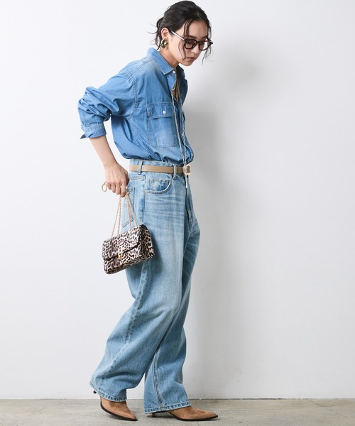 CHIC STYLE(シックスタイル)の「綿100%スーパーライトオンスデニムシャツ<大きいサイズ有>シックスタイル(シャツ/ブラウス・レディース・ブルー系/ネイビー系・5L/4L/3L/LL/L/M)」の16枚目の写真
