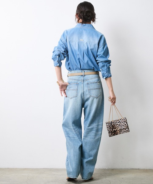 CHIC STYLE(シックスタイル)の「綿100%スーパーライトオンスデニムシャツ<大きいサイズ有>シックスタイル(シャツ/ブラウス・レディース・ブルー系/ネイビー系・5L/4L/3L/LL/L/M)」の17枚目の写真