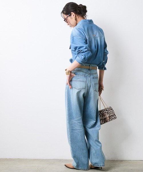 CHIC STYLE(シックスタイル)の「綿100%スーパーライトオンスデニムシャツ<大きいサイズ有>シックスタイル(シャツ/ブラウス・レディース・ブルー系/ネイビー系・5L/4L/3L/LL/L/M)」の18枚目の写真