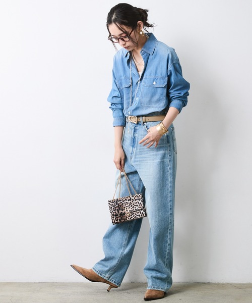 CHIC STYLE(シックスタイル)の「綿100%スーパーライトオンスデニムシャツ<大きいサイズ有>シックスタイル(シャツ/ブラウス・レディース・ブルー系/ネイビー系・5L/4L/3L/LL/L/M)」の19枚目の写真