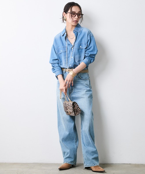 CHIC STYLE(シックスタイル)の「綿100%スーパーライトオンスデニムシャツ<大きいサイズ有>シックスタイル(シャツ/ブラウス・レディース・ブルー系/ネイビー系・5L/4L/3L/LL/L/M)」の20枚目の写真