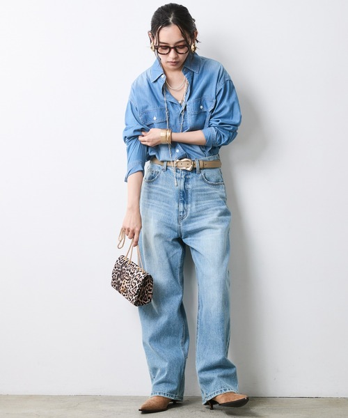 CHIC STYLE(シックスタイル)の「綿100%スーパーライトオンスデニムシャツ<大きいサイズ有>シックスタイル(シャツ/ブラウス・レディース・ブルー系/ネイビー系・5L/4L/3L/LL/L/M)」の21枚目の写真
