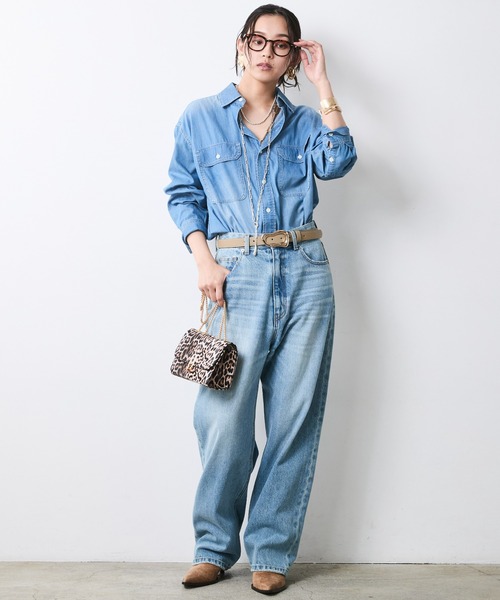 CHIC STYLE(シックスタイル)の「綿100%スーパーライトオンスデニムシャツ<大きいサイズ有>シックスタイル(シャツ/ブラウス・レディース・ブルー系/ネイビー系・5L/4L/3L/LL/L/M)」の22枚目の写真