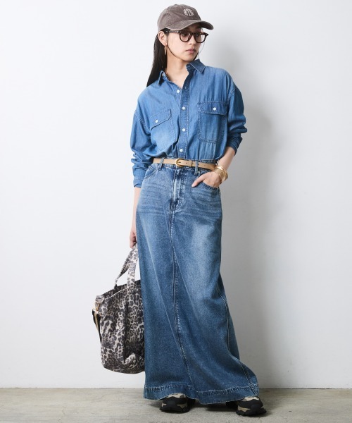 CHIC STYLE(シックスタイル)の「綿100%スーパーライトオンスデニムシャツ<大きいサイズ有>シックスタイル(シャツ/ブラウス・レディース・ブルー系/ネイビー系・5L/4L/3L/LL/L/M)」の4枚目の写真