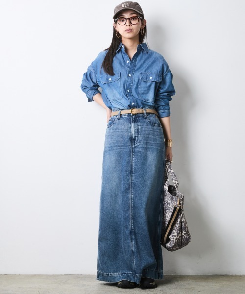 CHIC STYLE(シックスタイル)の「綿100%スーパーライトオンスデニムシャツ<大きいサイズ有>シックスタイル(シャツ/ブラウス・レディース・ブルー系/ネイビー系・5L/4L/3L/LL/L/M)」の7枚目の写真