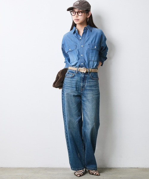 CHIC STYLE(シックスタイル)の「綿100%スーパーライトオンスデニムシャツ<大きいサイズ有>シックスタイル(シャツ/ブラウス・レディース・ブルー系/ネイビー系・5L/4L/3L/LL/L/M)」の9枚目の写真